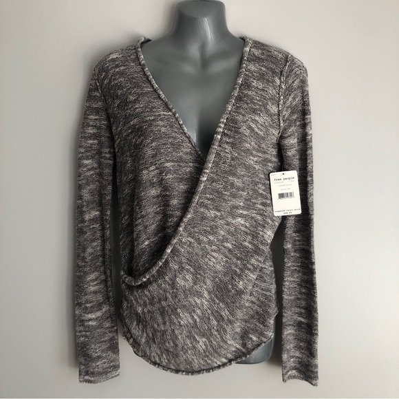 Free people Gotham wrap top cream/gray xs nwt $98 - Picture 2 of 5